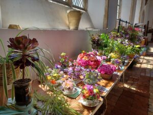 Flower arrangements on a table