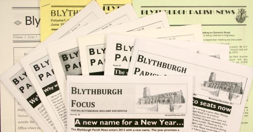 A pile of "Blythburgh Focus" Newsletters